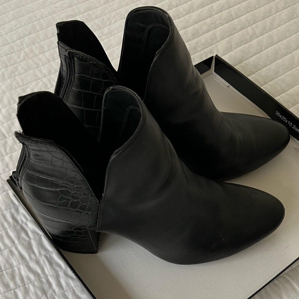 Black leather booties